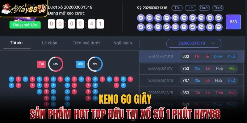 Keno 60 giây - sản phẩm hot top đầu tại xổ số 1 phút Hay88